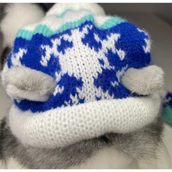 Aurora Flopsie Husky Wolf Plush 12” Blue Winter Hat Scarf Snowflake Vintage - Picture 9 of 14